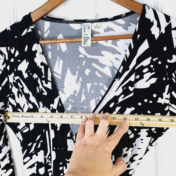 Emma & Michele Black White Art Deco Paint Splatter Rorshach Wrap Dress Sz S - Picture 10 of 14